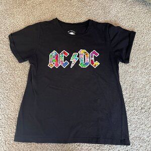 Black Embroidered AC/DC Cotton T-Shirt - Size L